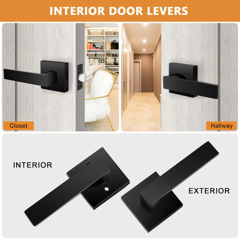 Probrico Matte Black Passage Door Levers Square Hall Closet Handles  Heavy Duty Interior Non-Locking Lever Sets  Reversible for Right & Left Side  4 Pack - Image 2